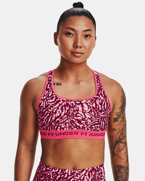 Women's Armour® Mid Crossback Printed Sports Bra, Pink, pdpMainDesktop image number 0